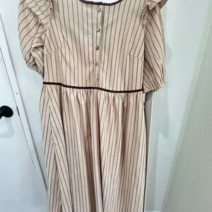 Striped Long Sleeve Dress with Puff Sleeves